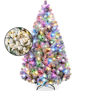 Best Choice Products 7.5ft Pre-Lit Christmas Pine Tree w/ Flocked Branches 550 Multicolored or Warm-White Light Modes! (NEW IN BOX)