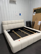 Pula Upholstered Platform Bed, King Size, White/Cream! (BRAND NEW)