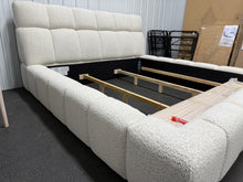 Pula Upholstered Platform Bed, King Size, White/Cream! (BRAND NEW)
