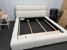 Pula Upholstered Platform Bed, King Size, White/Cream! (BRAND NEW)