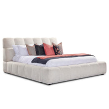 Pula Upholstered Platform Bed, King Size, White/Cream! (BRAND NEW)