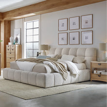 Pula Upholstered Platform Bed, King Size, White/Cream! (BRAND NEW)