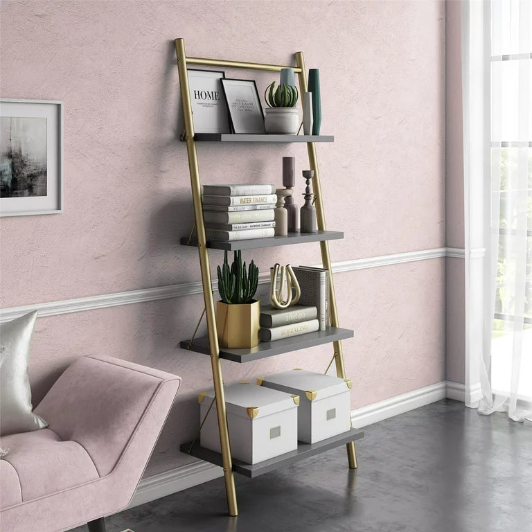 CosmoLiving by Cosmopolitan Nova 4 Shelf Ladder Bookcase, Graphite Gray**New in box**