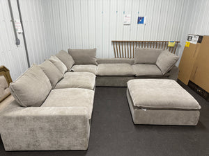 Sereen 6-piece Fabric Modular Sectional, medium grey-  (NEW & ASSEMBLED - MISSING TWO BACK CUSHIONS!)