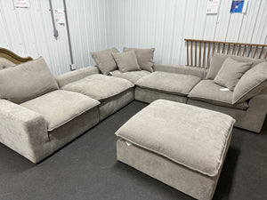 Sereen 6-piece Fabric Modular Sectional, medium grey-  (NEW & ASSEMBLED - MISSING TWO BACK CUSHIONS!)