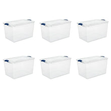 Sterilite Large Storage Bin, 66 Quart Clear Plastic Storage Container with Latch Lid, Blue, 6 Count! (NEW)