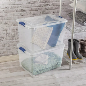 Sterilite Large Storage Bin, 66 Quart Clear Plastic Storage Container with Latch Lid, Blue, 6 Count! (NEW)