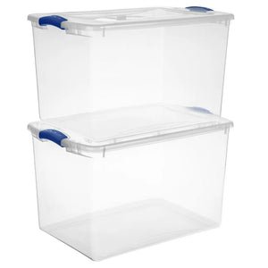 Sterilite Large Storage Bin, 66 Quart Clear Plastic Storage Container with Latch Lid, Blue, 6 Count! (NEW)