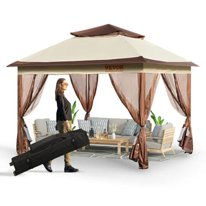 VEVOR Patio Gazebo, 11 x 11 FT Pop up Gazebo for 8-10 Person, with Mosquito Netting, Metal Frame, and PU Coated 250D Oxford Cloth, Outdoor Canopy! (NEW IN BOX)
