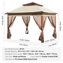 VEVOR Patio Gazebo, 11 x 11 FT Pop up Gazebo for 8-10 Person, with Mosquito Netting, Metal Frame, and PU Coated 250D Oxford Cloth, Outdoor Canopy! (NEW IN BOX)