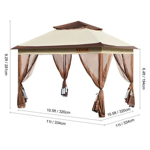 VEVOR Patio Gazebo, 11 x 11 FT Pop up Gazebo for 8-10 Person, with Mosquito Netting, Metal Frame, and PU Coated 250D Oxford Cloth, Outdoor Canopy! (NEW IN BOX)