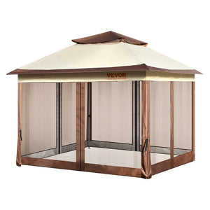 VEVOR Patio Gazebo, 11 x 11 FT Pop up Gazebo for 8-10 Person, with Mosquito Netting, Metal Frame, and PU Coated 250D Oxford Cloth, Outdoor Canopy! (NEW IN BOX)