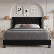 Ameire Upholstered Wingback Bed, Queen size, Black! (NEW IN BOX)