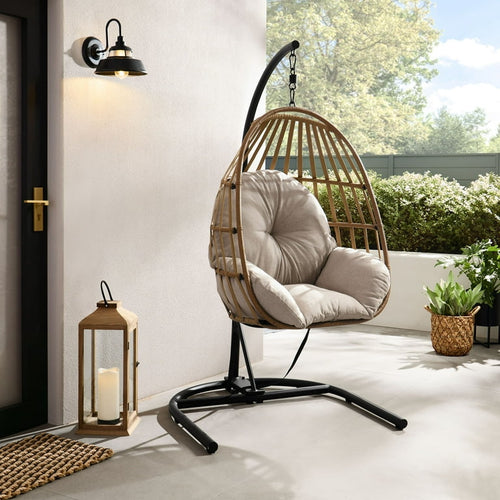 Mainstays Outdoor Wicker Hanging Egg Chair, Tan! (NEW & ASSEMBLED)