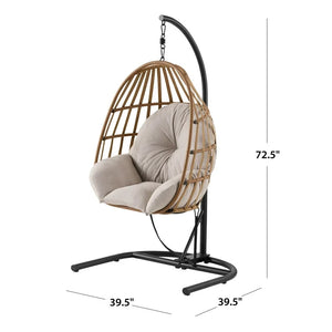 Mainstays Outdoor Wicker Hanging Egg Chair, Tan! (NEW & ASSEMBLED)