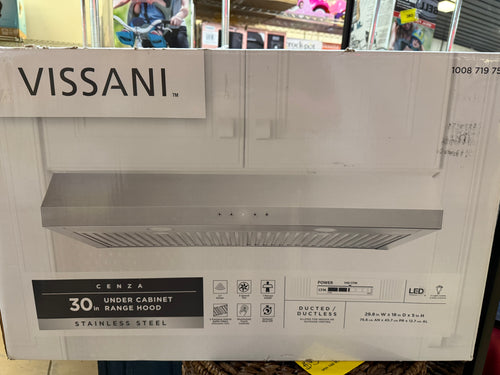 Vissani 30 in. 340 CFM Convertible Under Cabinet Range Hood in Stainless Steel with Electronic Touch Controls! (NEW IN BOX)