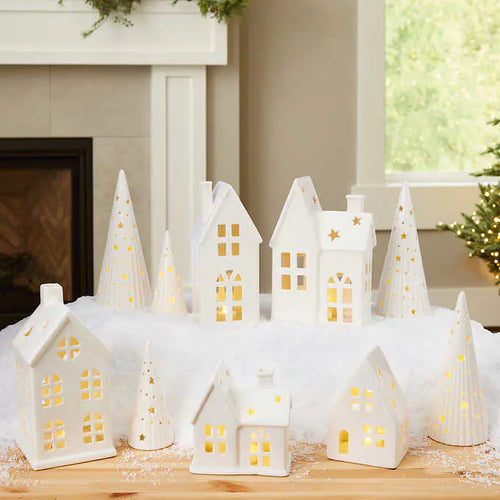 Ceramic Holiday Village, 8 pieces (Missing two smallest houses)- NEW IN BOX!!!
