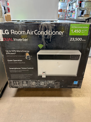 LG 23,500 BTU 230/208V Window Air Conditioner Cools 1450 Sq. Ft. with Dual Inverter, Wi-Fi Enabled and Remote in White! (NEW IN BOX) - (CHECK YOUR OUTLET!)