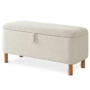 39.5" Boucle Storage Ottoman Bench for Living Room Bedroom Foot Rest End of Bed Wood Leg White! (NEW IN BOX)