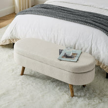 Oval Storage Ottoman Bench, 43.5" Linen Upholstered Storage Bench with Solid Wood Legs, Modern End of Bed Storage Bench Indoor Ottoman Bench with Storage for Living Room, Bedroom, Entryway, Beige! (NEW IN BOX)