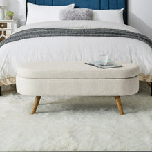 Oval Storage Ottoman Bench, 43.5" Linen Upholstered Storage Bench with Solid Wood Legs, Modern End of Bed Storage Bench Indoor Ottoman Bench with Storage for Living Room, Bedroom, Entryway, Beige! (NEW IN BOX)