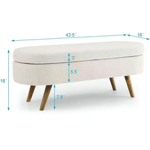 Oval Storage Ottoman Bench, 43.5" Linen Upholstered Storage Bench with Solid Wood Legs, Modern End of Bed Storage Bench Indoor Ottoman Bench with Storage for Living Room, Bedroom, Entryway, Beige! (NEW IN BOX)