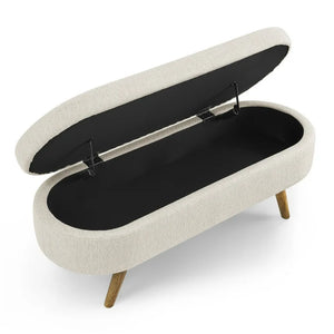 Oval Storage Ottoman Bench, 43.5" Linen Upholstered Storage Bench with Solid Wood Legs, Modern End of Bed Storage Bench Indoor Ottoman Bench with Storage for Living Room, Bedroom, Entryway, Beige! (NEW IN BOX)