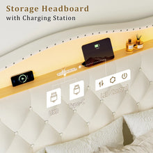 Upholstered King Bed Frame with 4 Storage Drawers and 52.5" Tall Headboard, Platform Bed with Charging Station & LED Light, No Spring Box Needed! (NEW IN BOX)