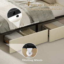 Upholstered King Bed Frame with 4 Storage Drawers and 52.5" Tall Headboard, Platform Bed with Charging Station & LED Light, No Spring Box Needed! (NEW IN BOX)