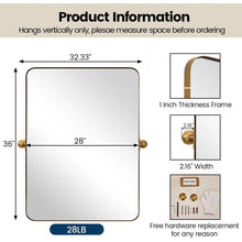 Modern Tilting Bathroom Vanity Wall Mirror | Stainless Steel Pivot Frame, 36” x 28”!