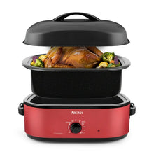 Aroma 18Qt Electric Roaster Oven with High Dome Lid, 8X Bonded Granite Enamel, Red