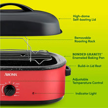 Aroma 18Qt Electric Roaster Oven with High Dome Lid, 8X Bonded Granite Enamel, Red