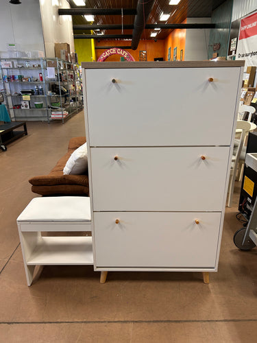 SALVAGE SPECIAL!! - YITAHOME Shoe Cabinet with 3 Flip Drawers, Modern Shoe Storage Cabinet with Shoe Bench for Entryway! (ASSEMBLED - CRACKED)