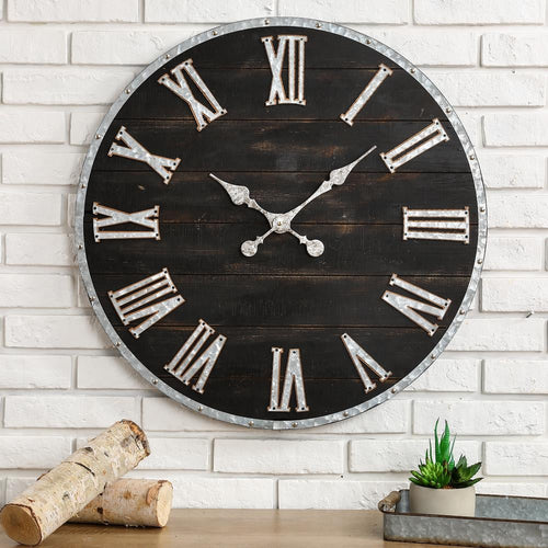 27.56 in. D Oversized Farmhouse Wooden and Galvanized Wall Clock- new