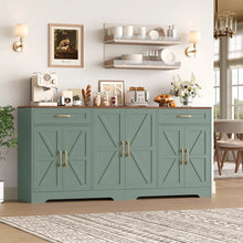 71'' Large Farmhouse Sideboard with Adjustable Shelves and 2 Large Drawers, Green/Brown Top!