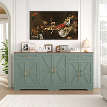 71'' Large Farmhouse Sideboard with Adjustable Shelves and 2 Large Drawers, Green/Brown Top!