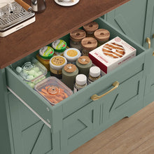 71'' Large Farmhouse Sideboard with Adjustable Shelves and 2 Large Drawers, Green/Brown Top!