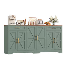 71'' Large Farmhouse Sideboard with Adjustable Shelves and 2 Large Drawers, Green/Brown Top!