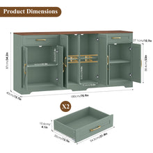 71'' Large Farmhouse Sideboard with Adjustable Shelves and 2 Large Drawers, Green/Brown Top!