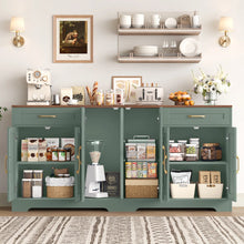 71'' Large Farmhouse Sideboard with Adjustable Shelves and 2 Large Drawers, Green/Brown Top!