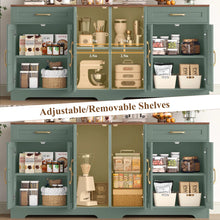 71'' Large Farmhouse Sideboard with Adjustable Shelves and 2 Large Drawers, Green/Brown Top!
