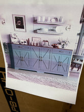 71'' Large Farmhouse Sideboard with Adjustable Shelves and 2 Large Drawers, Green/Brown Top!