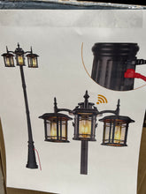 3-Head Outdoor Lamp Post Light with Outlet, Black Dusk to Dawn Street Light Pole for Garden! (NEW IN BOX)