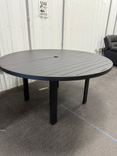 Chelsea 60" Round Modern Aluminum Outdoor Dining Table – Weather-Resistant Slatted Patio Table with Umbrella Hole! (NEW)