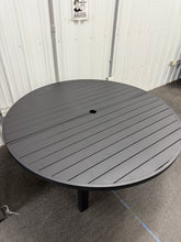 Chelsea 60" Round Modern Aluminum Outdoor Dining Table – Weather-Resistant Slatted Patio Table with Umbrella Hole! (NEW)