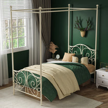Metal Canopy Bed With Butterfly Pattern Design For Headboard And Footboard, Twin Size! (NEW IN BOX - CREAM)