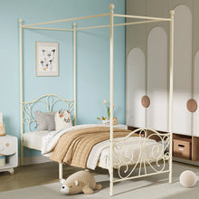 Metal Canopy Bed With Butterfly Pattern Design For Headboard And Footboard, Twin Size! (NEW IN BOX - CREAM)