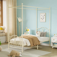 Metal Canopy Bed With Butterfly Pattern Design For Headboard And Footboard, Twin Size! (NEW IN BOX - CREAM)