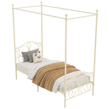 Metal Canopy Bed With Butterfly Pattern Design For Headboard And Footboard, Twin Size! (NEW IN BOX - CREAM)