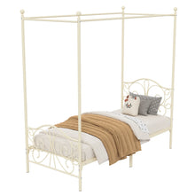 Metal Canopy Bed With Butterfly Pattern Design For Headboard And Footboard, Twin Size! (NEW IN BOX - CREAM)